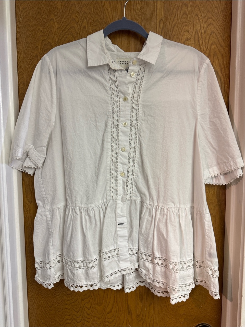 kate spade White Lace-Trim Peplum Button-Down Shirt